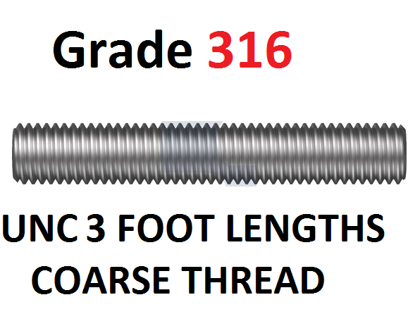 ALLTHREAD UNC GRADE 316 STAINLESS STEEL 3 FOOT LENGTHS